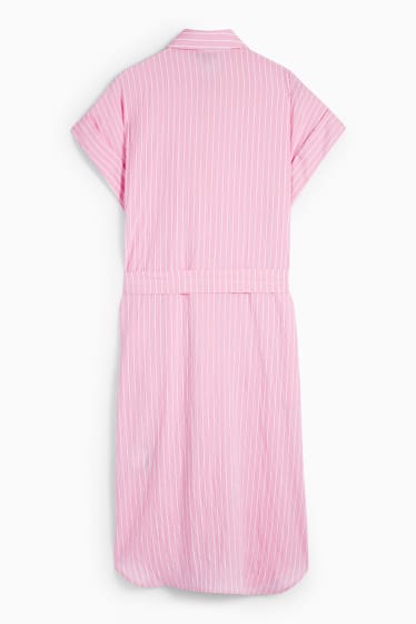 Damen - Blusenkleid - gestreift - rosa