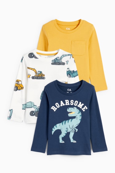 Kinder Jungen - Multipack 3er - Dino und Bagger - Langarmshirt - dunkelblau