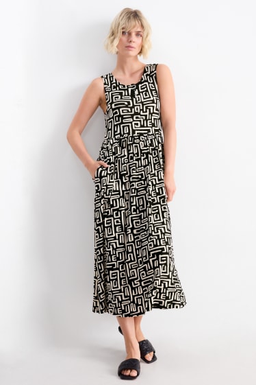 Dona - Vestit de viscosa bàsic - estampat - negre/beix