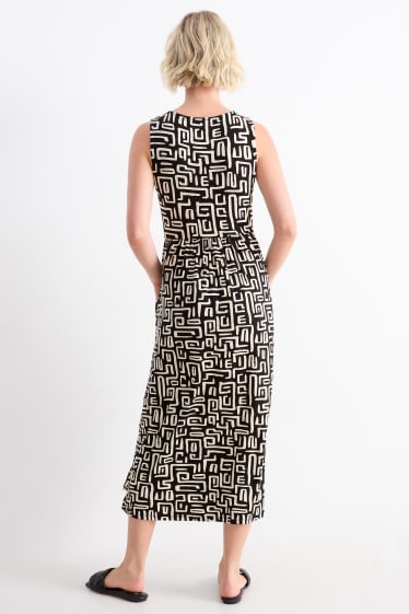 Dona - Vestit de viscosa bàsic - estampat - negre/beix