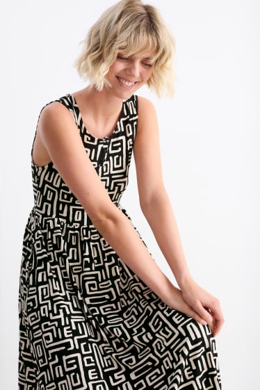 Dona - Vestit de viscosa bàsic - estampat - negre/beix