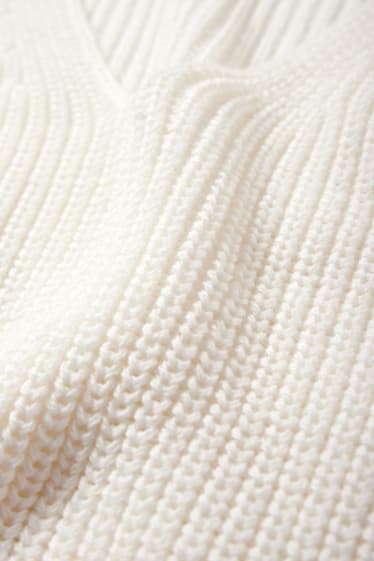 Damen - Strickpullover mit V-Ausschnitt - kurzarm - cremeweiß