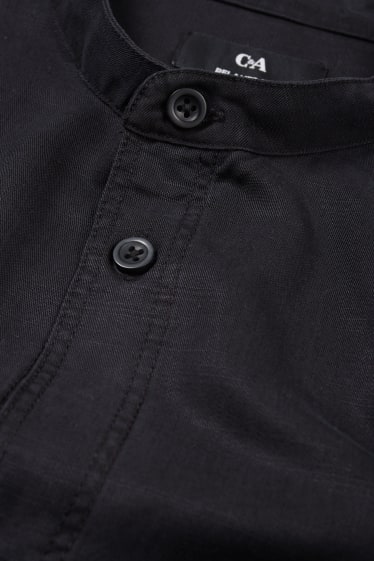 Herren - Hemd - Relaxed Fit - Stehkragen - schwarz