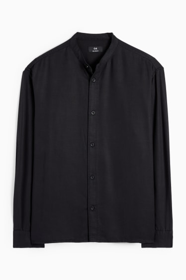 Herren - Hemd - Relaxed Fit - Stehkragen - schwarz