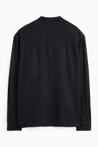Herren - Hemd - Relaxed Fit - Stehkragen - schwarz