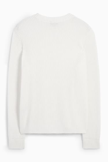 Femmes - Pullover - finition côtelée - blanc crème
