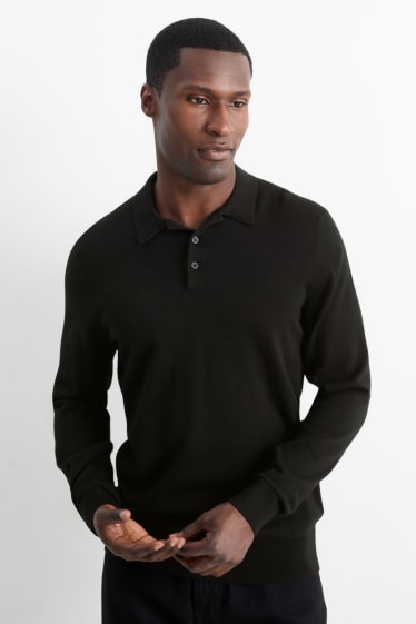Uomo - Maglione in maglia fine - nero