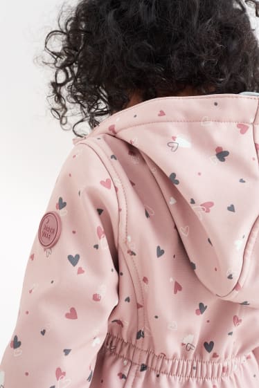 Enfants filles - Veste softshell à capuche - imperméable - à motif - rose foncé