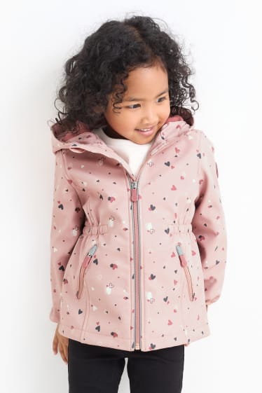 Enfants filles - Veste softshell à capuche - imperméable - à motif - rose foncé