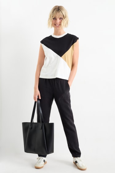 Dámské - Plátěné kalhoty - high waist - tapered fit - černá