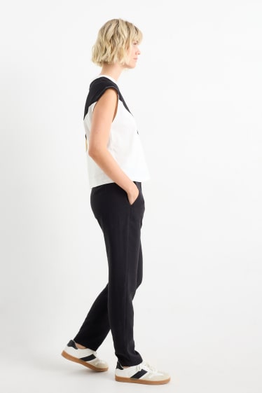 Dámské - Plátěné kalhoty - high waist - tapered fit - černá