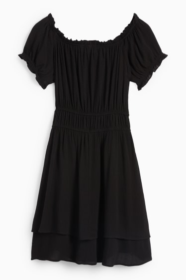 Damen - Viskose-Carmen-Kleid - schwarz