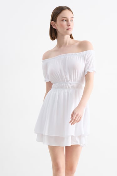 Damen - Viskose-Carmen-Kleid - weiss