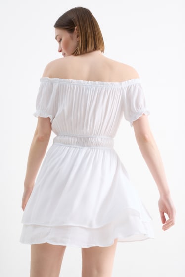 Damen - Viskose-Carmen-Kleid - weiss