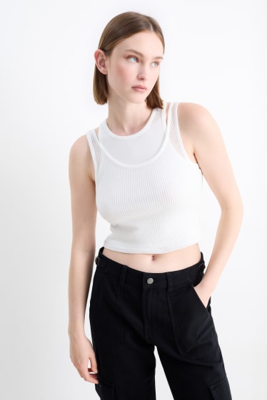 Women - Cropped top - 2-in-1 look - white
