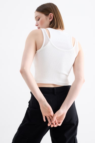 Women - Cropped top - 2-in-1 look - white