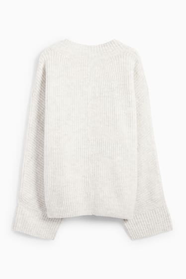 Kobiety - Sweter z dekoltem w serek - prążki - jasnoszary