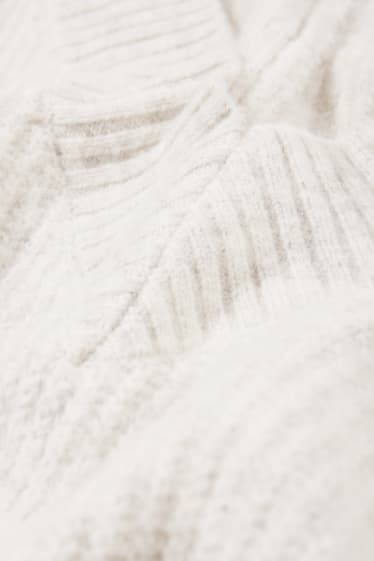 Kobiety - Sweter z dekoltem w serek - prążki - jasnoszary