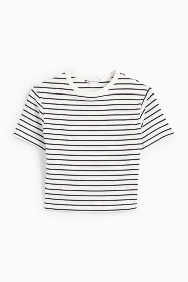 Femmes - T-shirt court - à rayures - blanc