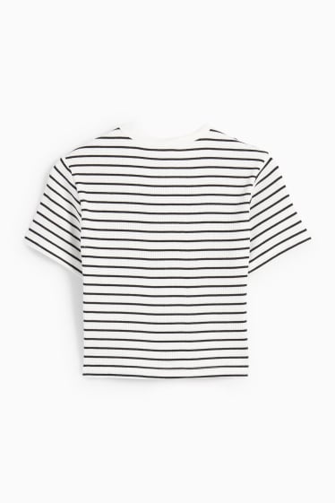 Femmes - T-shirt court - à rayures - blanc