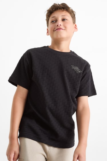 Kinder Jungen - Skater - Kurzarmshirt - strukturiert - schwarz