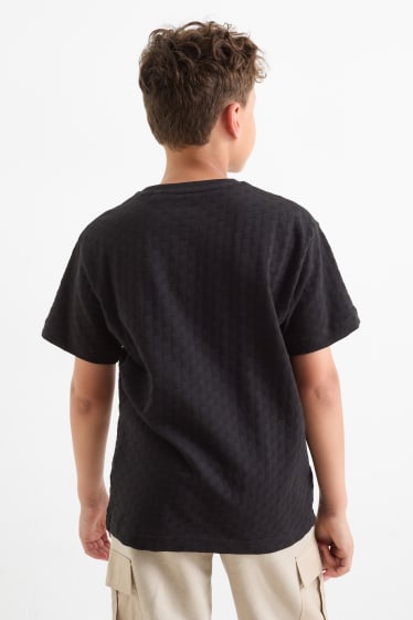 Kinder Jungen - Skater - Kurzarmshirt - strukturiert - schwarz