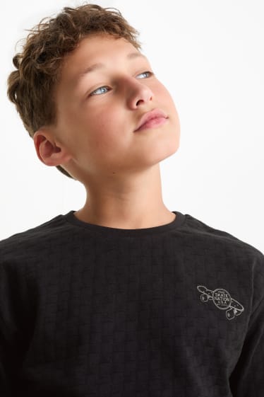 Kinder Jungen - Skater - Kurzarmshirt - strukturiert - schwarz