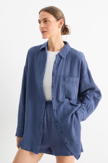 Damen - Musselin-Bluse - dunkelblau