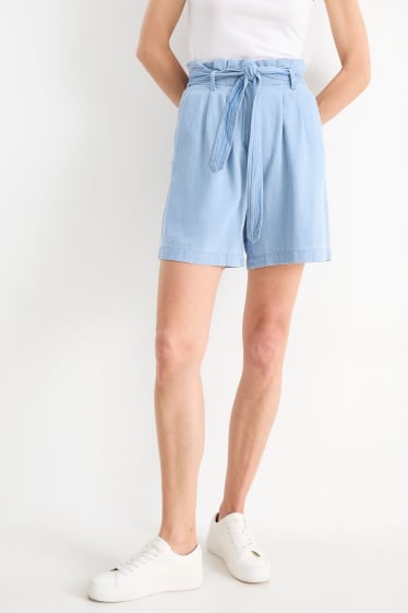 Dámské - Šortky - high waist - světle modrá