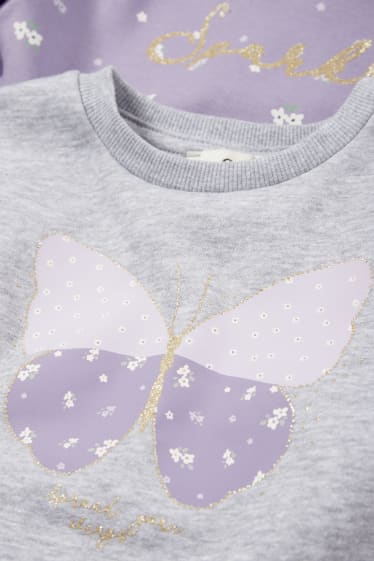 Bambine - Confezione da 2 - farfalla e fiori - felpa - grigio chiaro melange