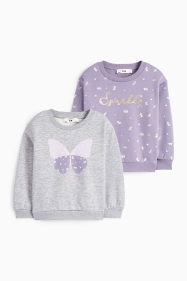 Bambine - Confezione da 2 - farfalla e fiori - felpa - grigio chiaro melange