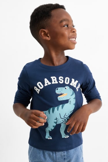 Kinder Jungen - Multipack 3er - Dino und Bagger - Langarmshirt - dunkelblau