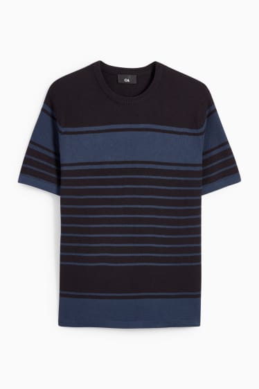 Herren - Strickpullover - kurzarm - gestreift - strukturiert - dunkelblau