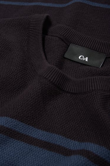 Herren - Strickpullover - kurzarm - gestreift - strukturiert - dunkelblau