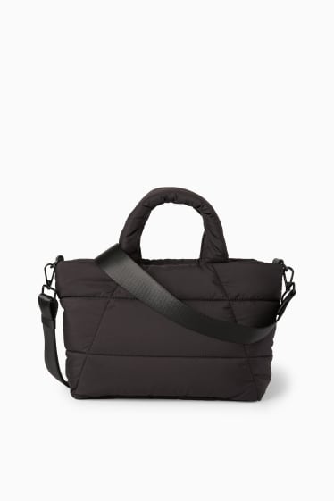 Dámské - Malá prošívaná kabelka shopper s odnímatelným popruhem - černá