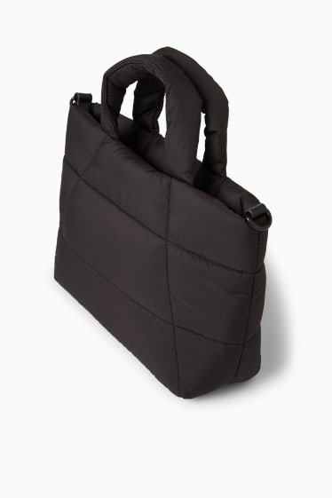 Dámské - Malá prošívaná kabelka shopper s odnímatelným popruhem - černá