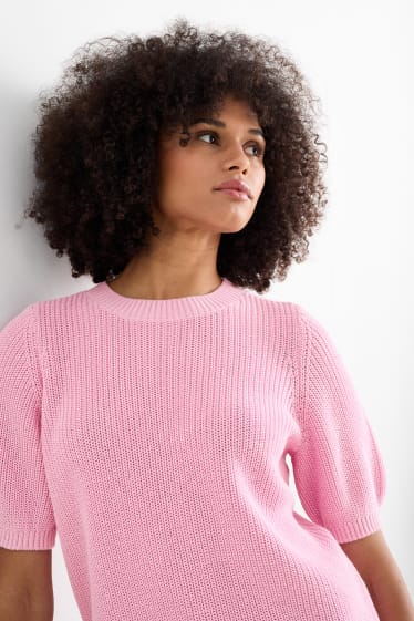 Damen - Strickpullover - kurzarm - pink