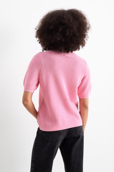 Damen - Strickpullover - kurzarm - pink