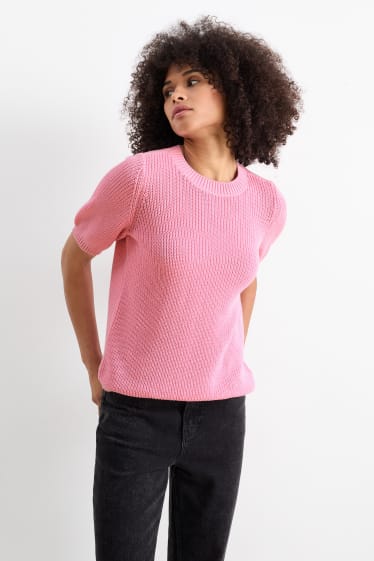 Damen - Strickpullover - kurzarm - pink