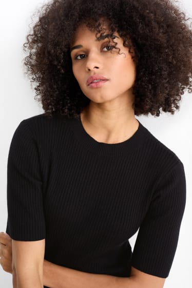Damen - Strickpullover - kurzarm - schwarz