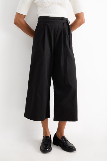 Damen - Stoffhose - High Waist - Wide Leg - schwarz