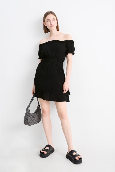 Damen - Viskose-Carmen-Kleid - schwarz