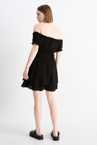 Damen - Viskose-Carmen-Kleid - schwarz