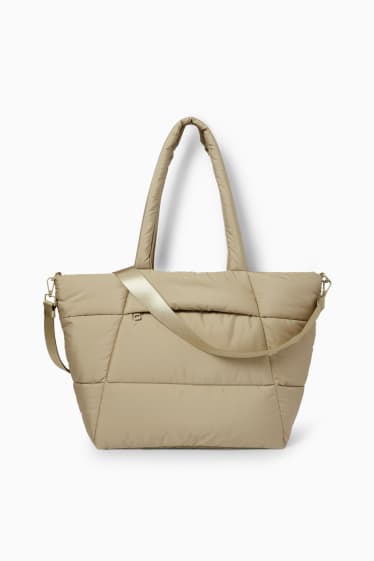 Dames - Grote shopper met stiksels en afneembare draagriem - lichtgroen