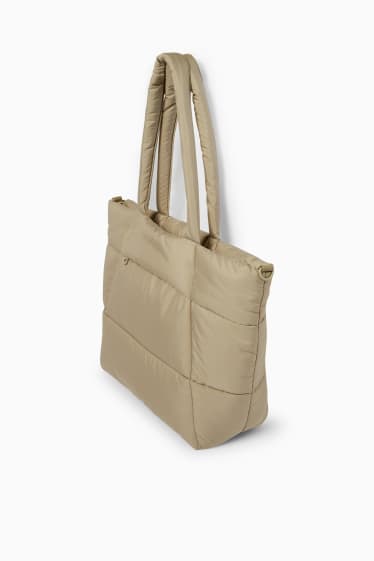 Dames - Grote shopper met stiksels en afneembare draagriem - lichtgroen