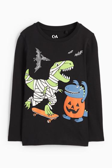 Bambini - Halloween - dinosauri - maglia a maniche lunghe - Glow in the dark - nero