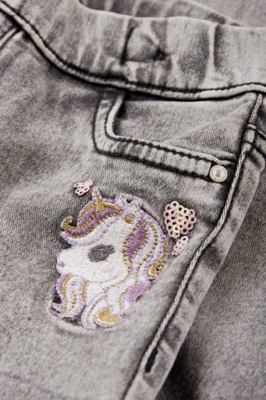 Enfants filles - Licorne - flared jegging jean - gris clair