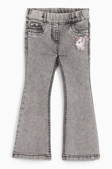 Enfants filles - Licorne - flared jegging jean - gris clair