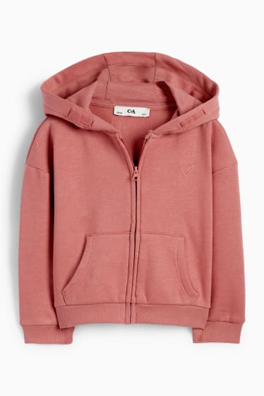 Kinder Mädchen - Herz - Sweatjacke mit Kapuze - dunkelrosa