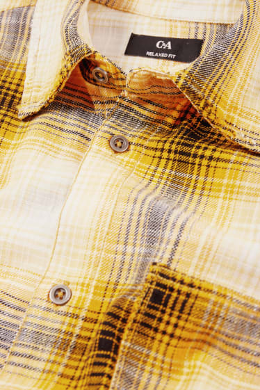 Heren - Overhemd - relaxed fit - kent - geruit - geel
